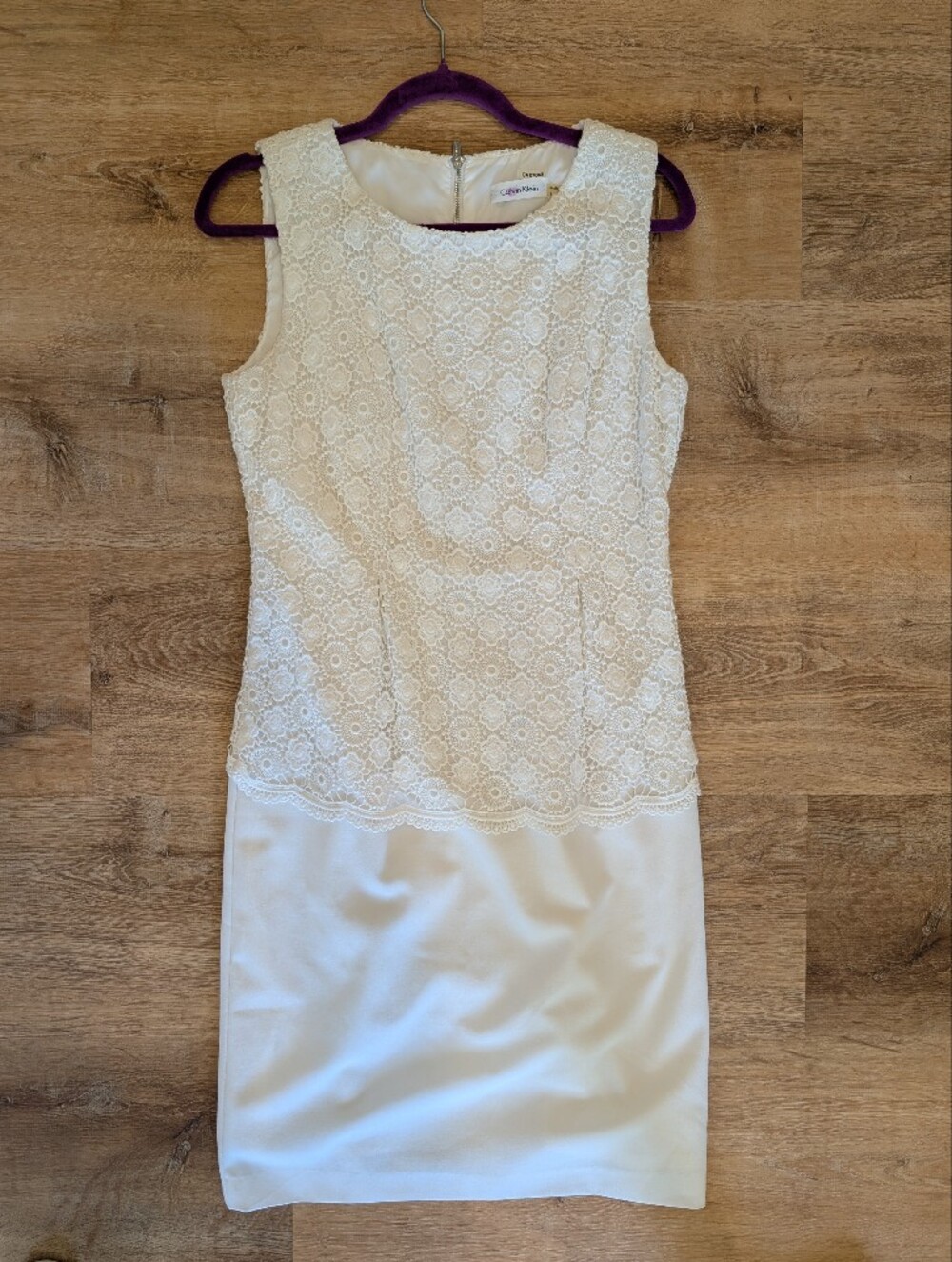 Calvin Klein Lace Overlay Sleeveless Dress - White
